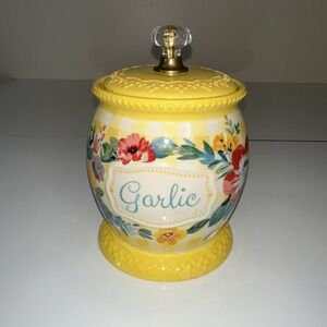 Pioneer Woman Sweet Romance Garlic Keeper Clear Knob Lid Ceramic Yellow Kitchen